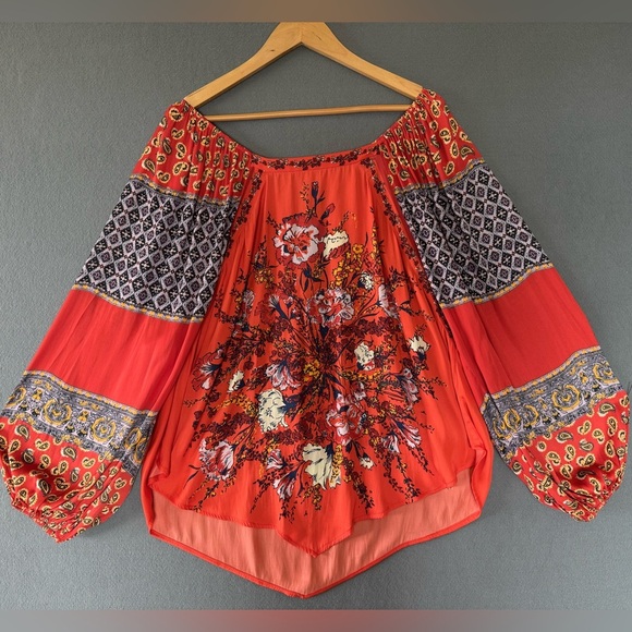 Free People Positano Printed Boho Floral Top Blouse - Picture 3 of 11